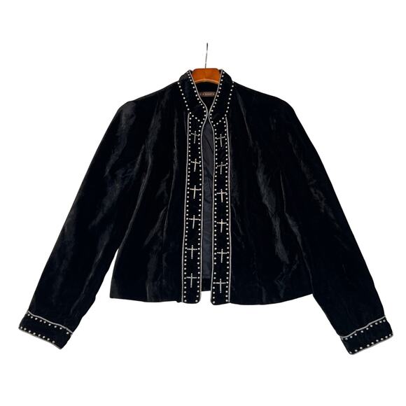 Double D Ranch Black Velvet StuddedCrossess Womens Jacket Sz M Made in USA TX